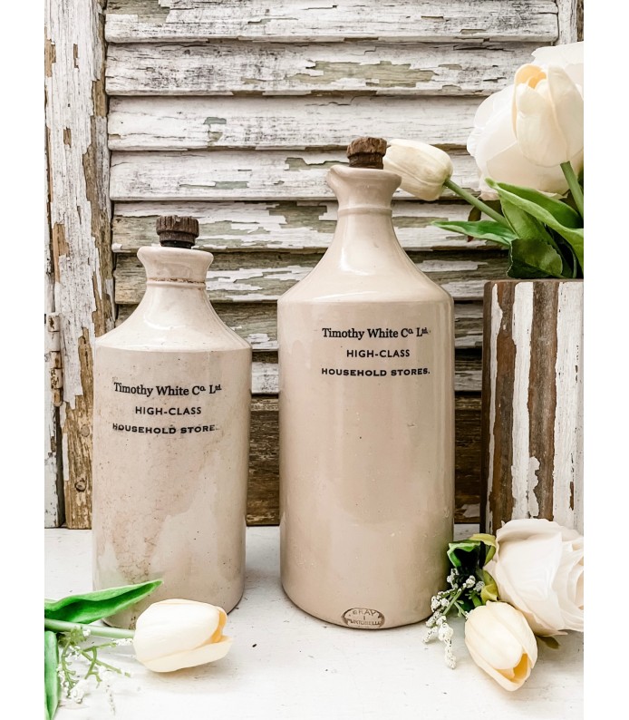 Antique Stoneware Bottle w/Timothy White Co. LTD transfer - Gorgeous Cream color
